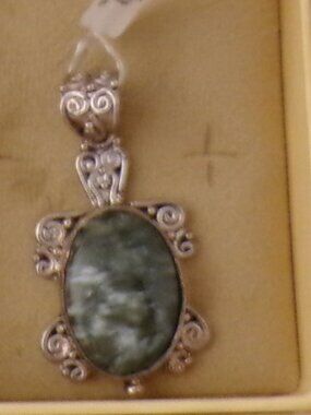 SAJEN SERAPHINITE TURTLE Pendant Sterling Silver .925 Est $599